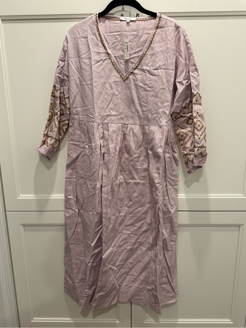 Madewell Boho Embroidered V-Neck Midi Dress NWT